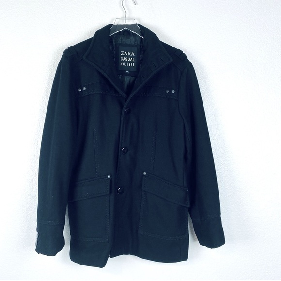 Zara Casual Black Wool Button Up Coat Size XXL